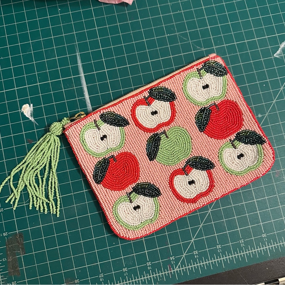 Anthropologie Apple Beaded Clutch - Red, Green, Black